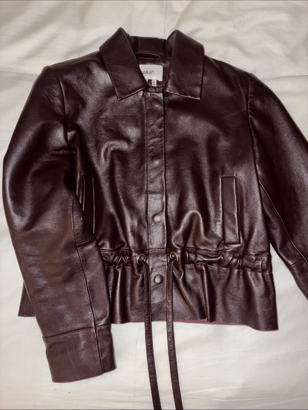 ba&sh Prune color Manita Leather Drawstring Waist Jacket